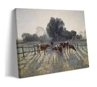 Impression sur toile Vaches dans une ferme sur un matin de printemps 1919 par Elioth Gruner - Décoration murale moderne pour salon, salle de bain, chambre à coucher - 60 x 90 cm