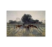 Impression sur toile Vaches dans une ferme sur un matin de printemps 1919 par Elioth Gruner - Décoration murale moderne pour salon, salle de bain, chambre à coucher - 20 x 30 cm