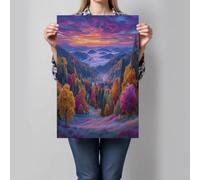 Impression sur Toile Vallée De La Forêt D'Automne Image sur Toile Montagnes Des Carpates Tableau Decoration Murale Tableaux Decoratifs pour Salon Chambre Couloir Bar Dekor, Violet - Sans Cadre