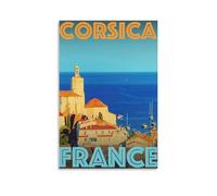 Impression sur toile vintage Corse, France, océan azur, villes balnéaires, voyage, décoration murale pour bureau, chambre à coucher, décoration murale - 30 x 45 cm