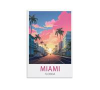 Impression sur toile vintage de Miami Floride pour salon, chambre à coucher, dortoir, maison, bureau - 20 x 30 cm