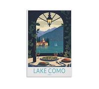 Impression sur toile vintage du lac de Côme Italie - 50 x 75 cm - Pour salon, chambre, dortoir, maison, bureau - Décoration murale
