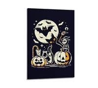 Impression sur toile vintage graffiti Halloween tête de mort chat noir chauve-souris et décoration murale moderne pour chambre à coucher (40 x 60 cm)