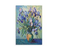 Impression sur toile vintage iris - Peinture sur toile à l'aquarelle avec vase rustique - Fleurs naturelles - Affiche d'œuvre d'art pour décoration murale d'intérieur, salon, chambre à coucher - 40 x