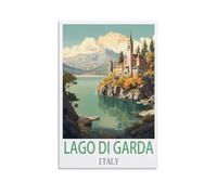 Impression sur toile vintage Lago Di Garda Italie - Décoration murale pour salon, chambre à coucher - 30 x 45 cm