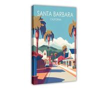 Impression sur toile vintage Santa Barbara California pour décoration de chambre à coucher, bureau, chambre, cadeau 30 x 45 cm