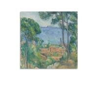 Impression sur toile Vue de L Estaque et le château D If, C.1883-85 par Paul Cézanne - Décoration murale moderne pour chambre à coucher - 50 x 50 cm