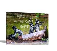 Impression sur toile « We're All on the same boat » de Banksy - Art mural urbain - Décoration Murale Affiche - 40 x 30 cm - Format A3