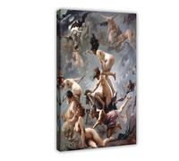 Impression sur toile « Witches Going to The Sabbath » - Décoration murale pour chambre à coucher, bureau, chambre à coucher, bureau, avec cadre cadeau, 50 x 75 cm