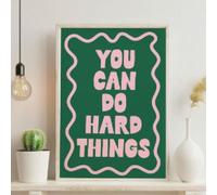 Impression sur toile « You Can Do Hard Things », affiche rose et verte, rappel quotidien, chambre girly, 70 x 100 cm, sans cadre