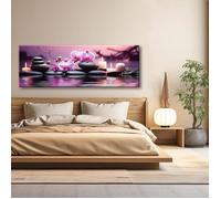 Impression sur toile Zen Spa Orchidée Mural Image Décoration Murale Salon Bureau Spa Orient Pierres violet 120x40 cm Sans cadre