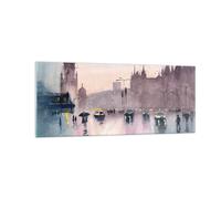 Impression sur Verre 100x40cm Tableaux Aquarelle Ville Monuments Historiques