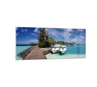 Impression sur Verre 100x40cm Tableaux Île des Maldiviens archipel océan hutte