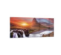 Impression sur Verre 100x40cm Tableaux Image Kirkjufell Chute D'Eau Montagne