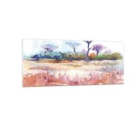 Impression sur Verre 100x40cm Tableaux Image Photo Aquarelle Savane Arbres