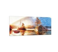 Impression sur Verre 100x40cm Tableaux Image Photo Aube Montagnes Lac Decoration