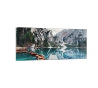 Impression sur Verre 100x40cm Tableaux Image Photo Bateaux Montagnes Port