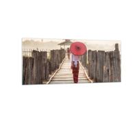 Impression sur Verre 100x40cm Tableaux Image Photo Birmanie Parapluie Pont