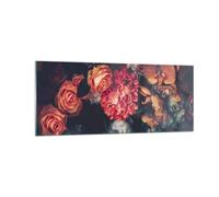 Impression sur Verre 100x40cm Tableaux Image Photo Bouquet Fleurs Roses