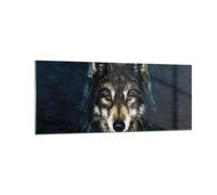 Impression sur Verre 100x40cm Tableaux Image Photo Loup Sombre Graphiques