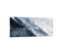 Impression sur Verre 100x40cm Tableaux Image Photo Montagnes Brouillard Arbres
