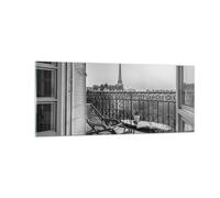 Impression sur Verre 100x40cm Tableaux Image Photo Noir Et Blanc Paris Balcon