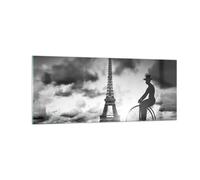 Impression sur Verre 100x40cm Tableaux Image Photo Paris Gentleman Vélo