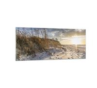 Impression sur Verre 100x40cm Tableaux Image Photo Sable Herbe Mer Decoration
