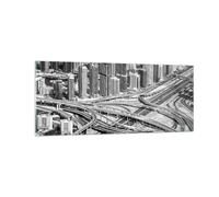 Impression sur Verre 100x40cm Tableaux Image Photo Ville Gratte-ciel Autoroute
