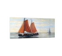 Impression sur Verre 100x40cm Tableaux Image Photo Voiliers Pétrole Orange
