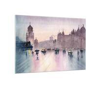 Impression sur Verre 100x70cm Tableaux Aquarelle Ville Monuments Historiques