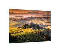 Impression sur Verre 100x70cm Tableaux Image Agriculture ferme toscane vignoble