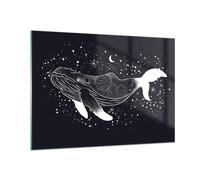 Impression sur Verre 100x70cm Tableaux Image Baleine Noir Et Blanc Graphiques