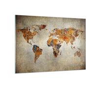 Impression sur Verre 100x70cm Tableaux Image Monde Carte Continents Géographie
