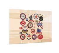 Impression sur Verre 100x70cm Tableaux Image Photo Ancre drapeau badge bateau