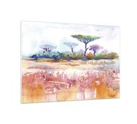Impression sur Verre 100x70cm Tableaux Image Photo Aquarelle Savane Arbres