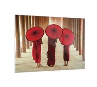 Impression sur Verre 100x70cm Tableaux Image Photo Bhoutan Parapluie Rouge