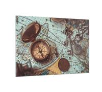 Impression sur Verre 100x70cm Tableaux Image Photo Boussole Vintage Carte