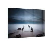 Impression sur Verre 100x70cm Tableaux Image Photo Brise Lames Brouillard Nuit