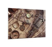 Impression sur Verre 100x70cm Tableaux Image Photo Cartographie Vintage Boussole