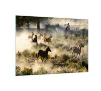 Impression sur Verre 100x70cm Tableaux Image Photo Cow-boy cow-girl cheval