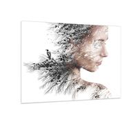Impression sur Verre 100x70cm Tableaux Image Photo Femme Double Exposition