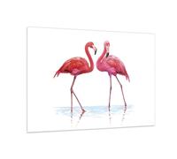 Impression sur Verre 100x70cm Tableaux Image Photo Flamants Roses Rose Couple