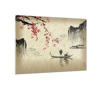 Impression sur Verre 100x70cm Tableaux Image Photo Fleur Cerises Japon