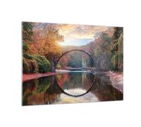Impression sur Verre 100x70cm Tableaux Image Photo Jardin Rhododendrons Pont