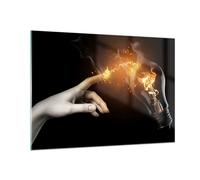 Impression sur Verre 100x70cm Tableaux Image Photo Main Lumière flammes