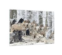 Impression sur Verre 100x70cm Tableaux Image Photo Meute Loups Hiver Decoration