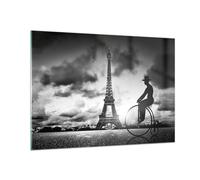 Impression sur Verre 100x70cm Tableaux Image Photo Paris Gentleman Vélo