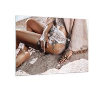 Impression sur Verre 100x70cm Tableaux Image Photo Sable Femme Bijoux Decoration