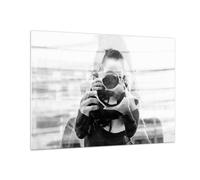 Impression sur Verre 100x70cm Tableaux Image Photographe Noir Et Blanc Double
